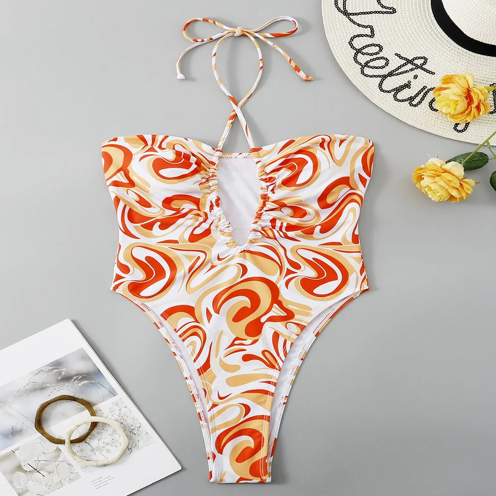 One piece Swimsuit women's new Bikini small and fresh covering the belly slimming down gathering sexy seaside triangle Swimsuit