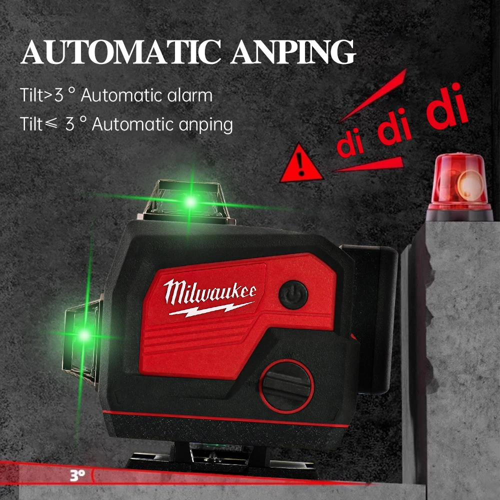 Milwaukee 16 Lines 360° 4D Green Light Self-Leveling Laser Levels with Bluetooth speaker Horizontal And Vertical Cross Line Tool