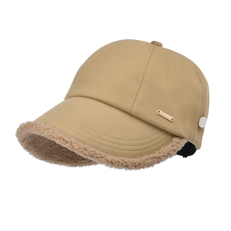 Comes with Buckle Practical Versatility Cold Hat Solid Color Ear Protection Thickened Bucket Hat Wide Plush Brim Windproof Hat