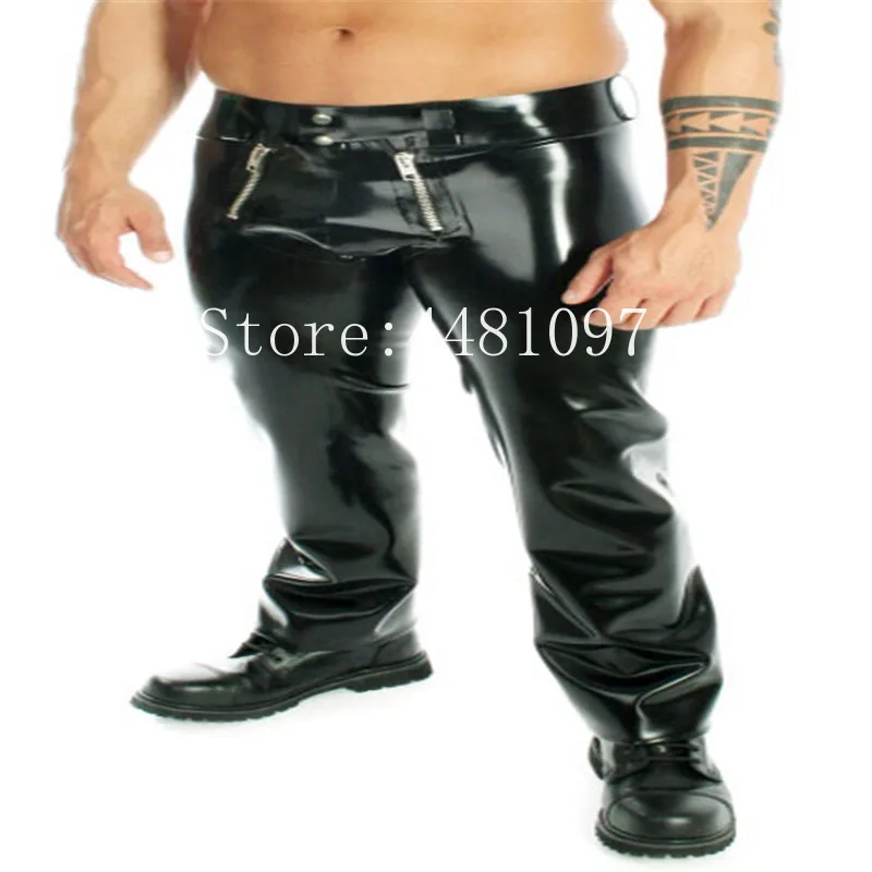 

Latex Jeans Men's Rubber Pnts with Front Flat Codpiece Customized