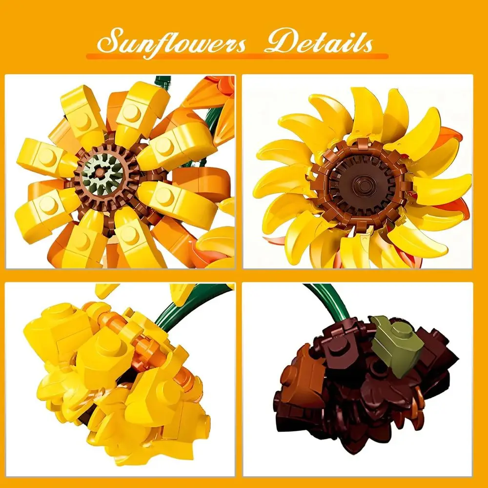 مكعبات بناء عباد الشمس ثنائية الأغراض من سوسوي، 1011+ قطعة، إطار فني جداري، ديكور منزلي مزين بالزهور، ألعاب جذعية للنساء والمراهقين، وG