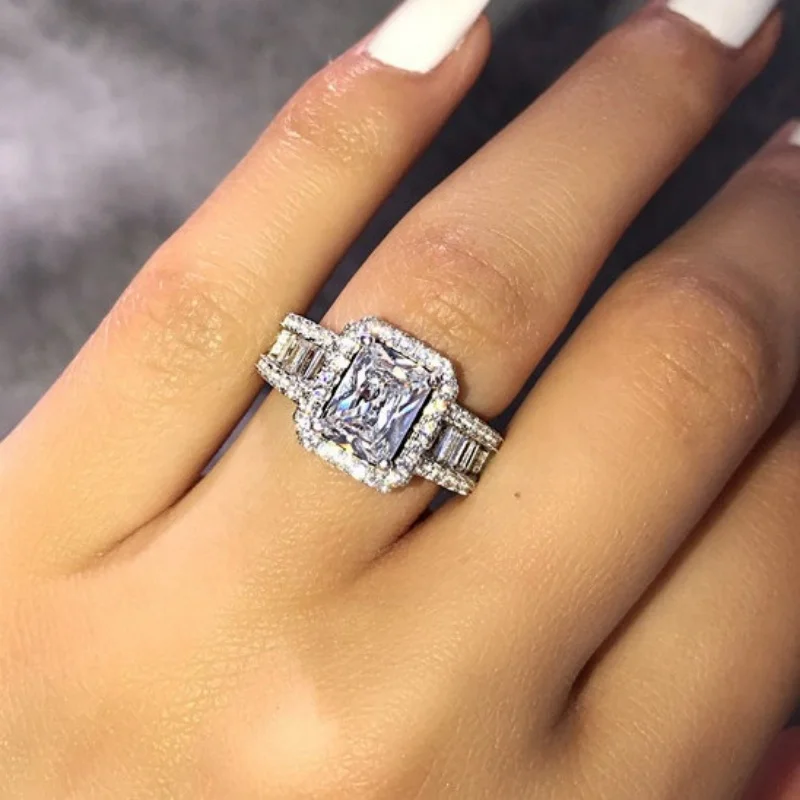 

2025 New Silver Plated Stainless Steel Rings For Women Square Cubic Zircon Ring Jewelry Accessories Wholesale Size 5-11