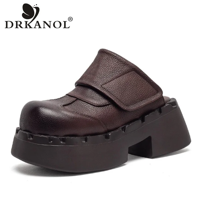 DRKANOL Women Slippers 2026 Summer Big Toe Shoes 7cm Thick High Heel Platform Handmade Retro Outside Casua Sandals Slippers Lady