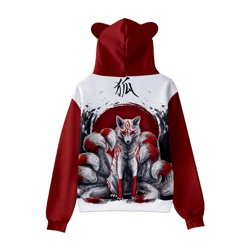 Nine Tailed Fox Print Hoodies Men Women Fashion Harajuku Hoodie Sweatshirt Cosplay Costume Oversized Jacket Coat Clothes