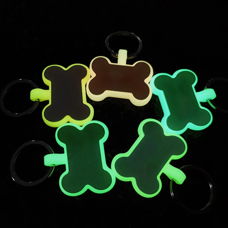 Creative Multicolor Glow Silicone Dog Tag Luminous Light No Electricity Pet Loss Prevention Collar Nameplate Pendant Bone Shape