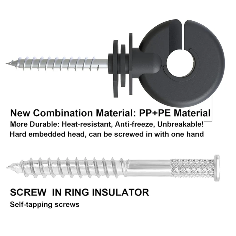 FYBL Electric Fence Insulator Screw Set 60Pcs, Ring Threaded Insulator with Socket Tool for Wood Post, Electronic Fence