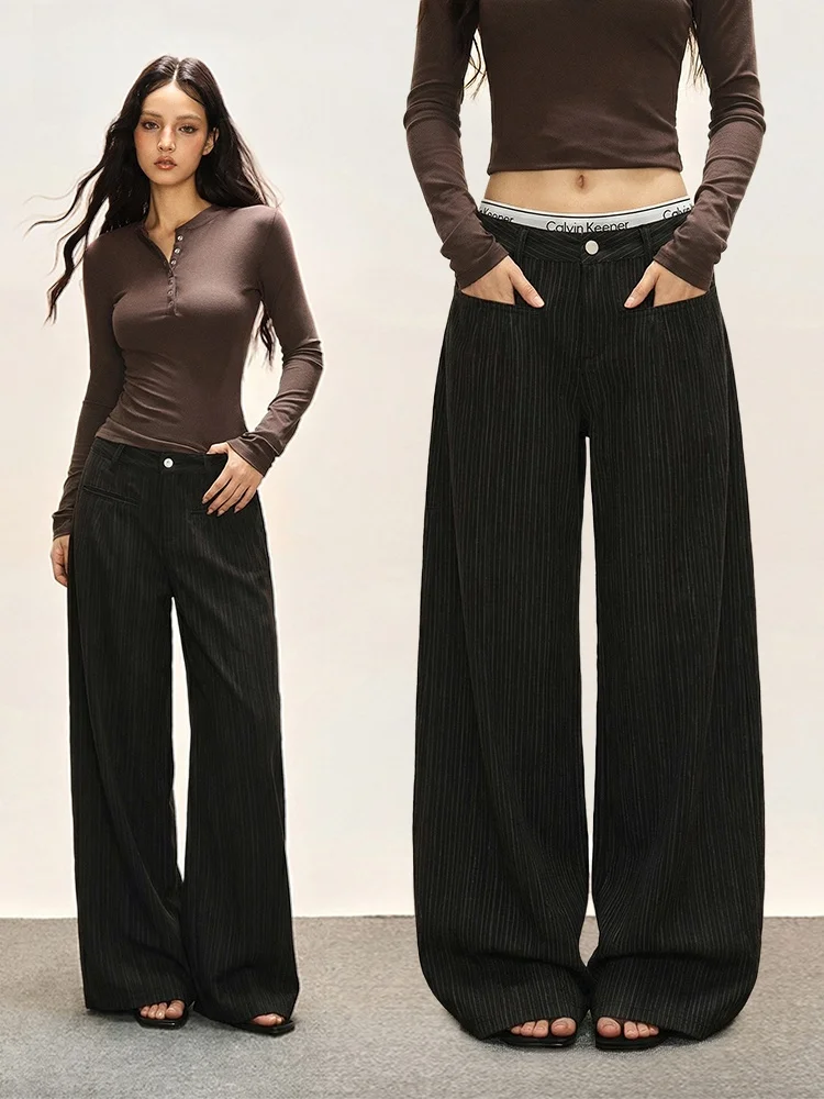 

Американские женские широкие брюки-костюмные штаны для зимы, повседневные, свободного прямого кроя, в стиле Spicy Girl, прямые брюки-трубы