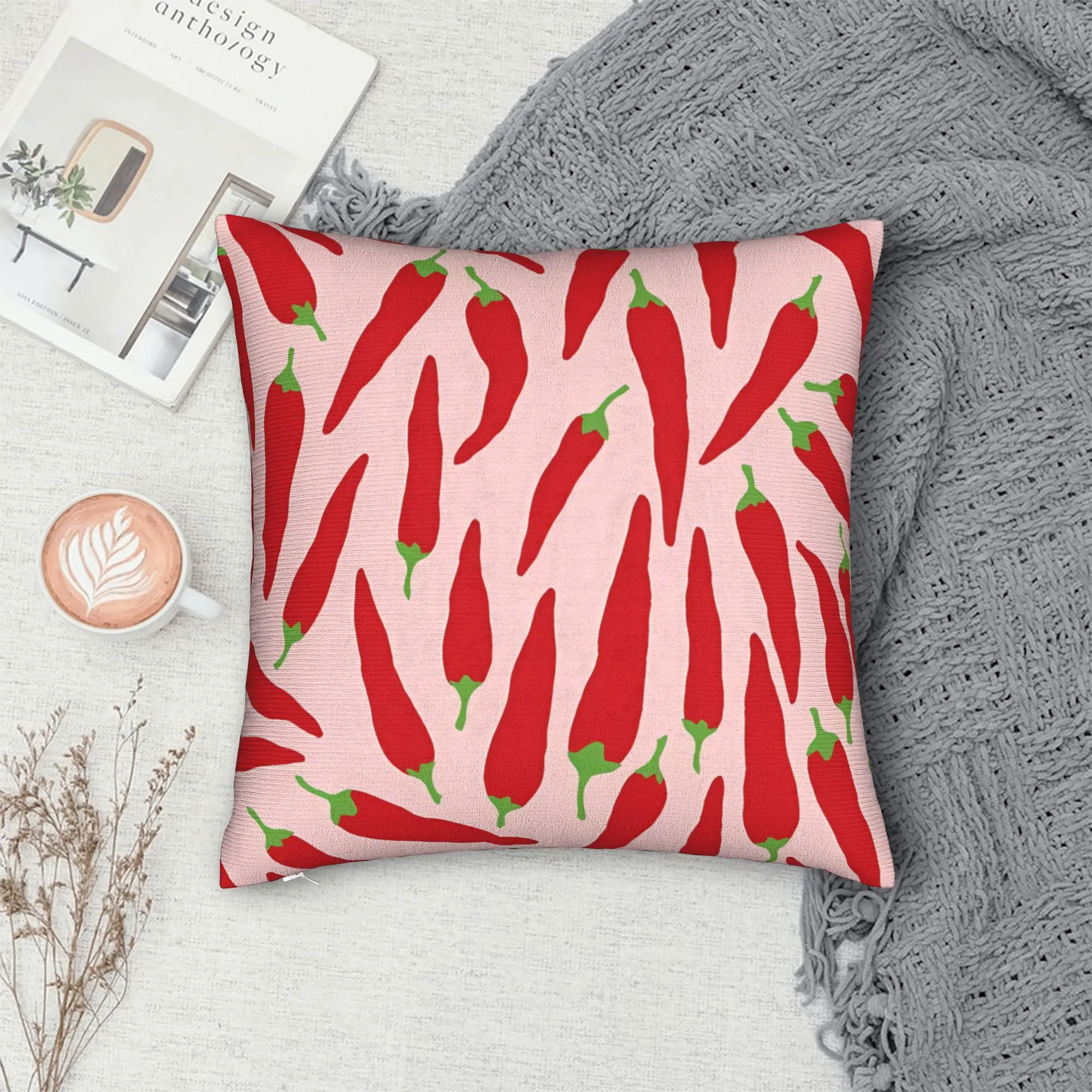 

Modern Red Chili Pepper Cushion Cover Pink Background Pillow Case Kitchen Home Decor Funny Gift