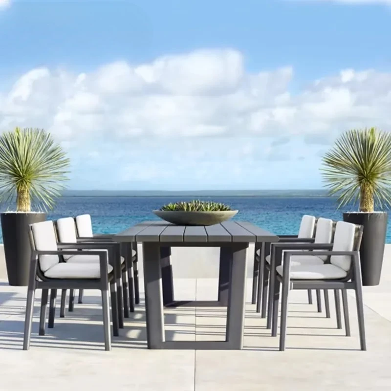 #High Quality Outdoor Patio Furniture Aluminum Chair Extendable Table Metal Frame Armrest Chairs