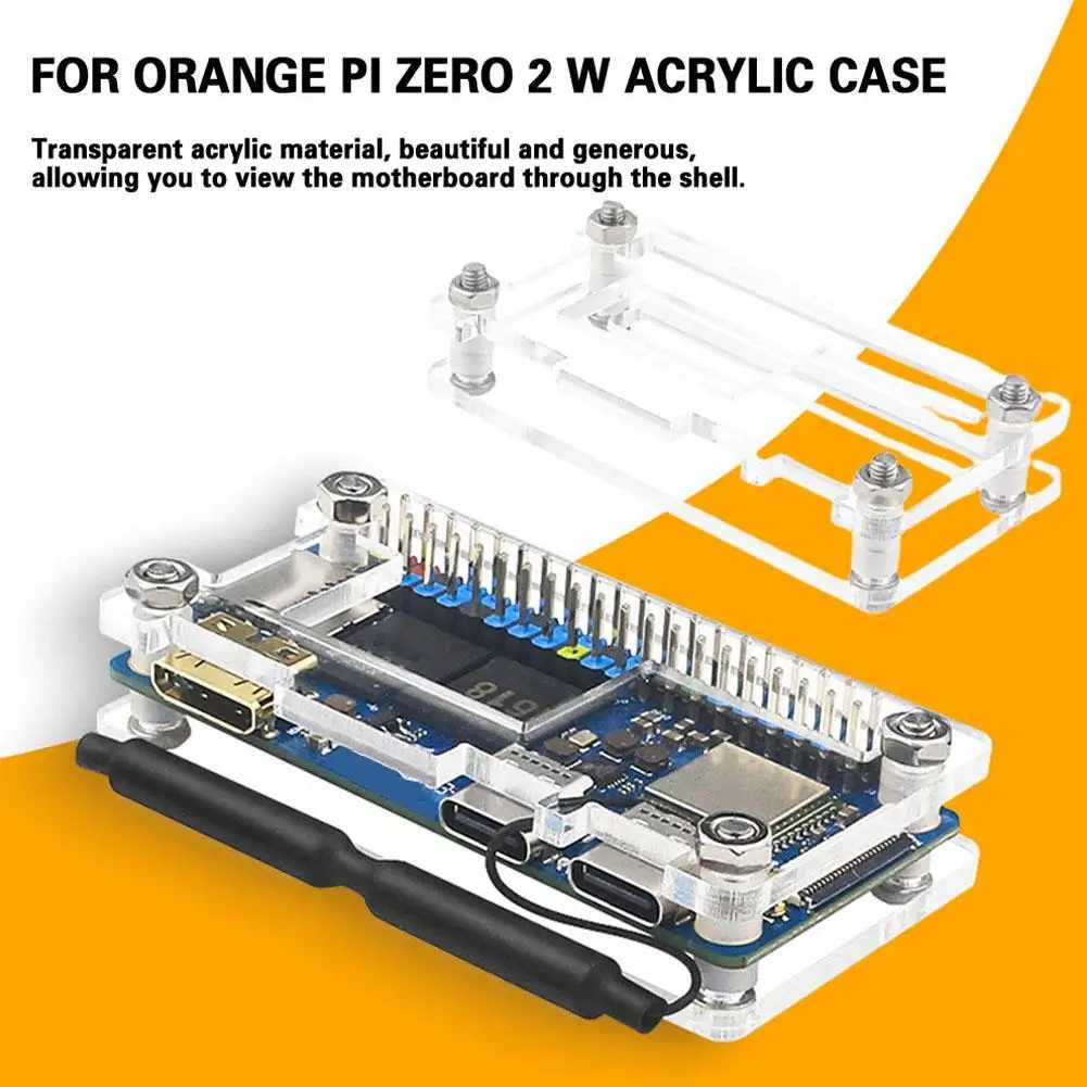 For Orange Pi Zero 2W Acrylic Case Transparent Shell Protective Cover Box Mainboard Display Protector With Copper Heat Sinks