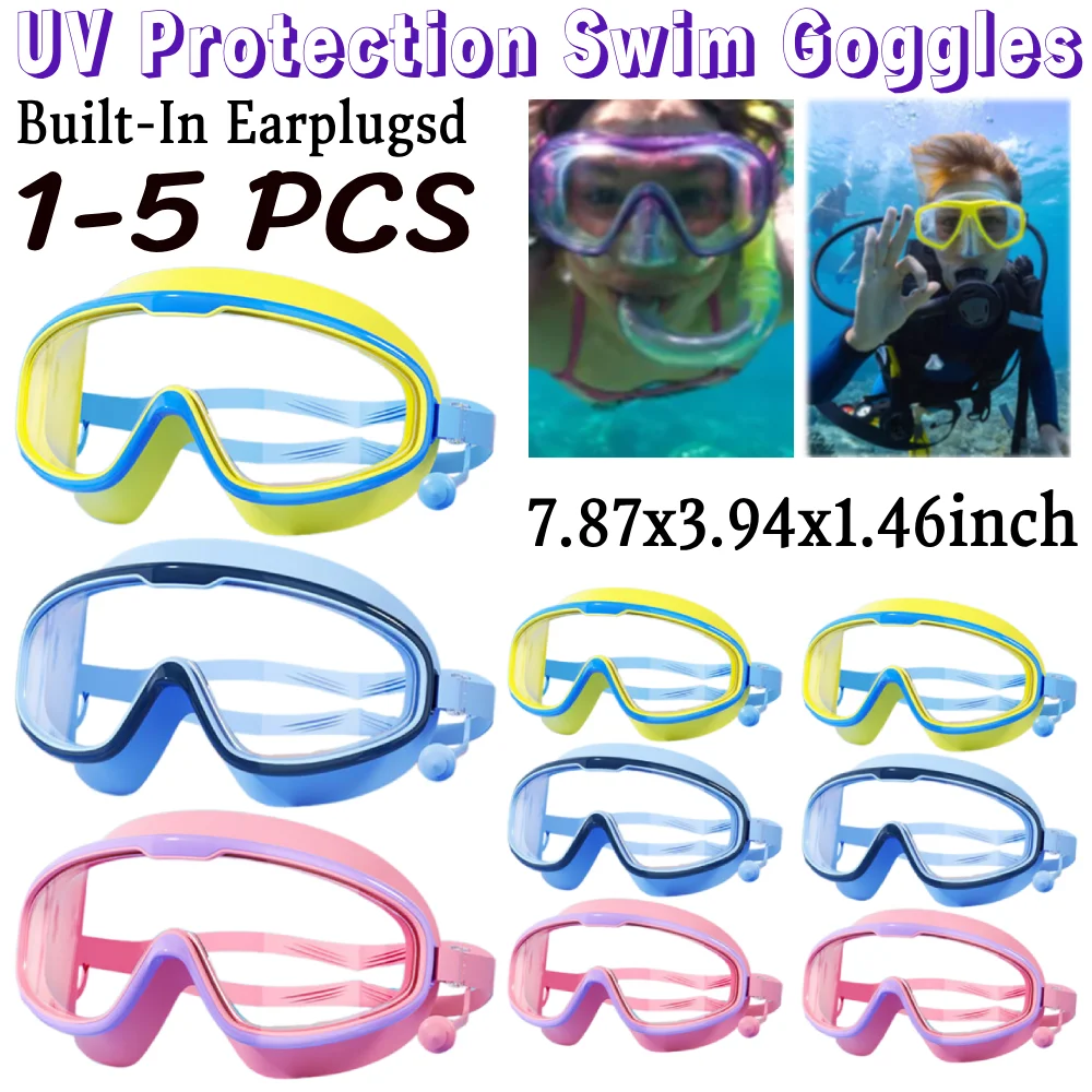 نظارات سباحة للحماية من الأشعة فوق البنفسجية، نظارات رياضية للسباحة مقاومة للماء مع سدادات أذن بإطار كبير للغوص والغطس للأطفال #1