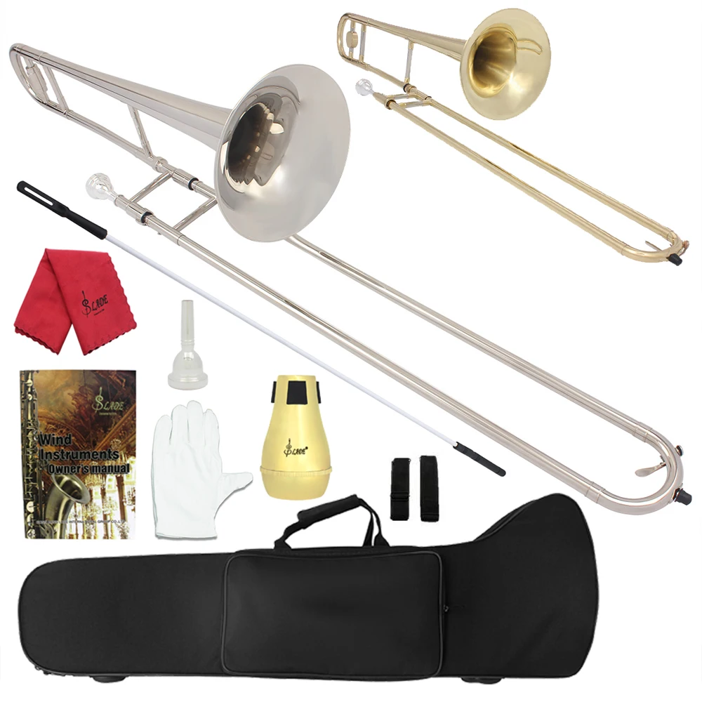 

SLADE Alto Trombone Brass Material Lacquer Gold Bb Tone Trombone Brass Instruments with Mouthpiece Cleaning Stick Case Mute