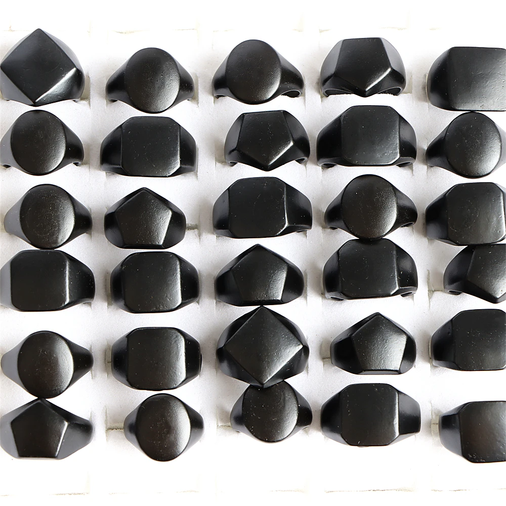 Wholesale Bulk 20Pcs/Lot Fashion Black Smooth Geometry Metal Jewelry Rings For Women Men Mix Style Party Gift Size 17mm to 21mm