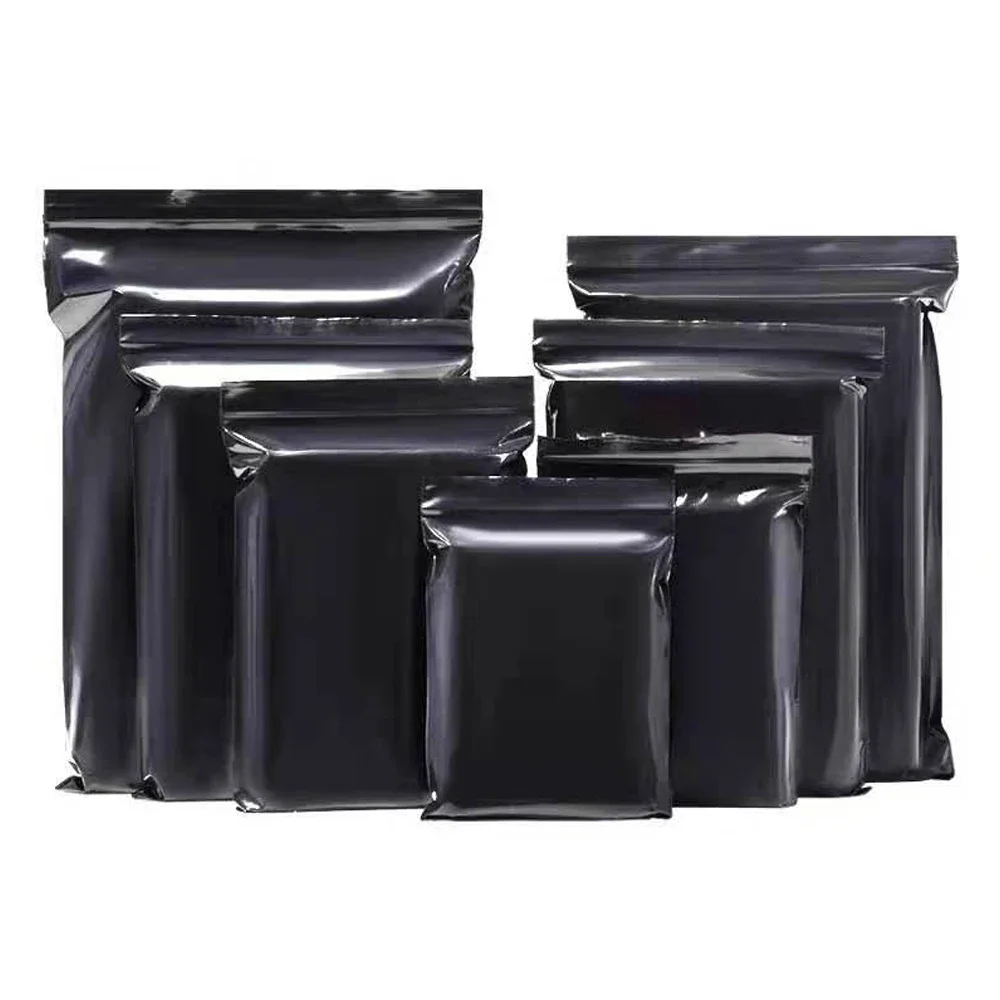 100Pcs Black Zip Lock Plastic Bag Zip Grip Seal Resealable Grocery Gift Craft Storage Pouches Reclosable Ziplock Package Bags