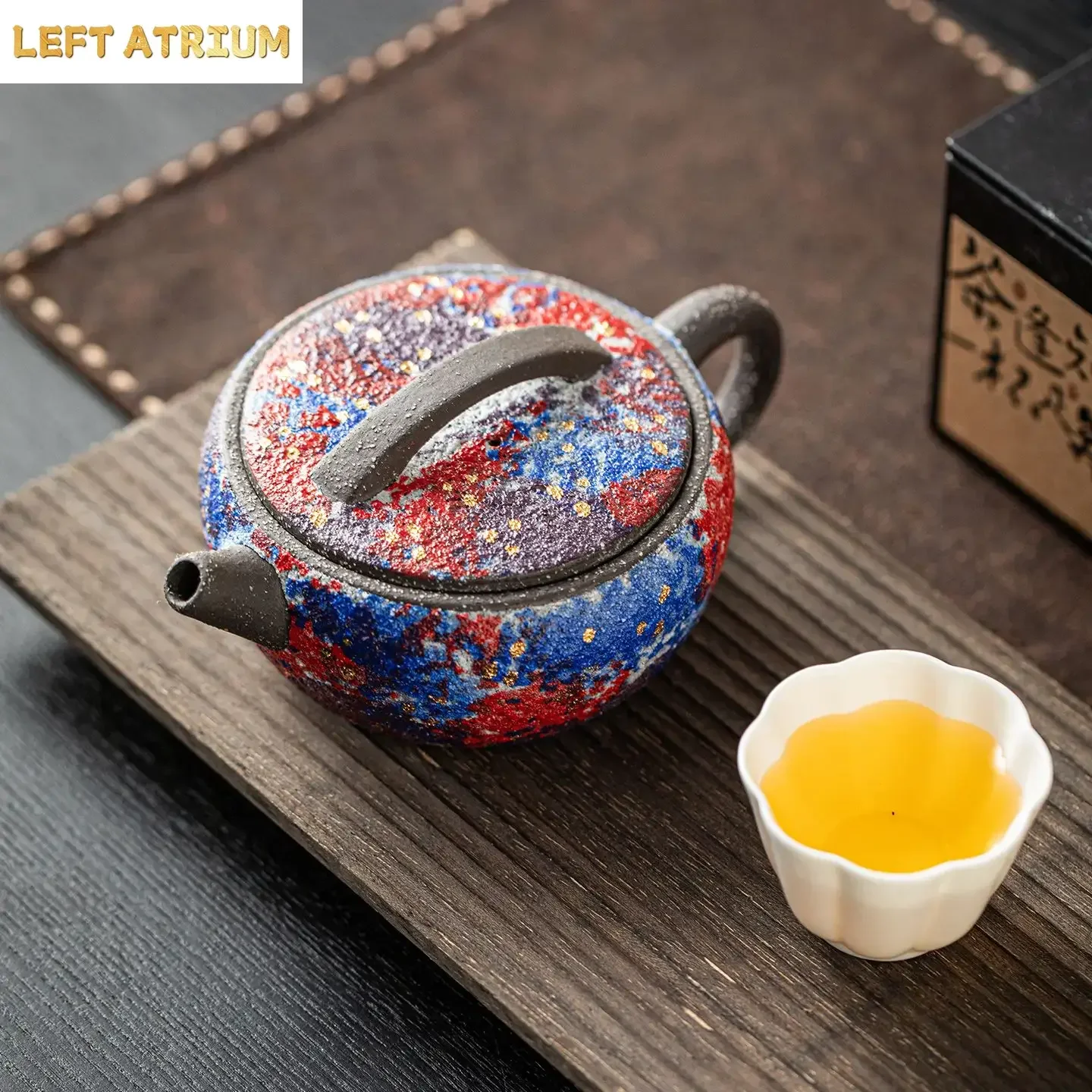 Colorful Rock Mineral Teapot Fully Handmade Ceramic Tea Brewing Pot Gold-Plated Vintage Kung Fu Tea Set Tea Brewing Device
