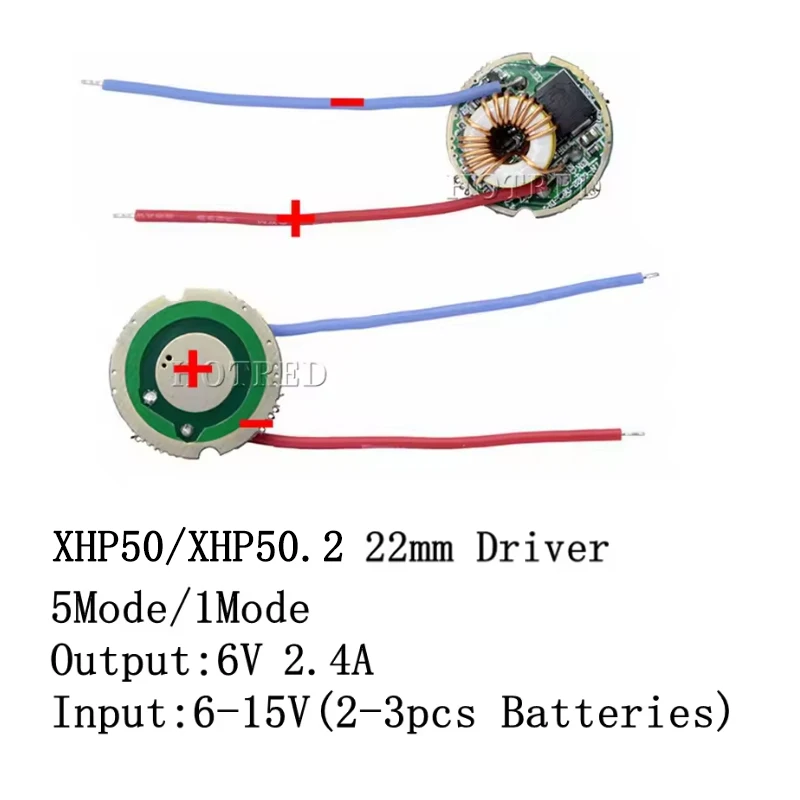 1PCS 20W XHP50 XHP50.2 6V LED Driver Board 22MM DC7V-15V Input 2400mA Output 5Mode /1Mode/3Mode For XHP50.3 LED Light Lamp
