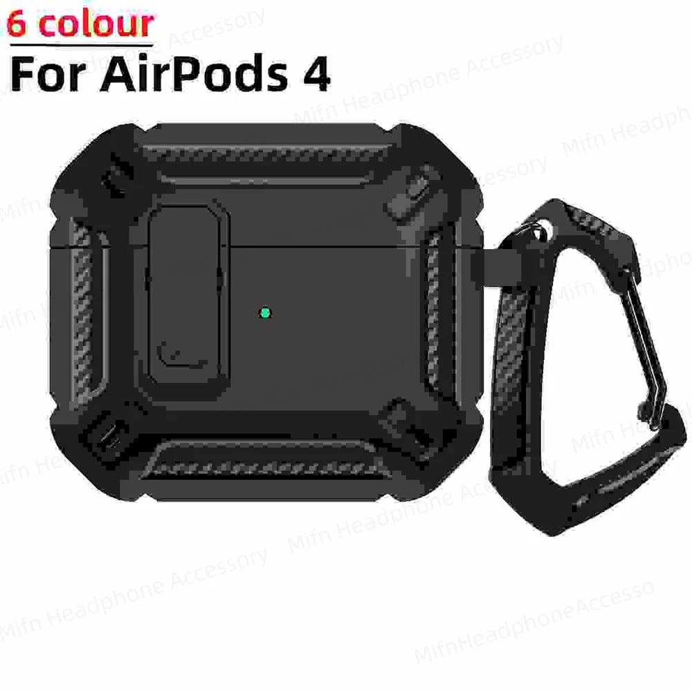 for 2024 Airpods 4th Gen case with lock Carbon fiber earphone case cover for man woman Shockproof shell for Apple AirPods 4 case