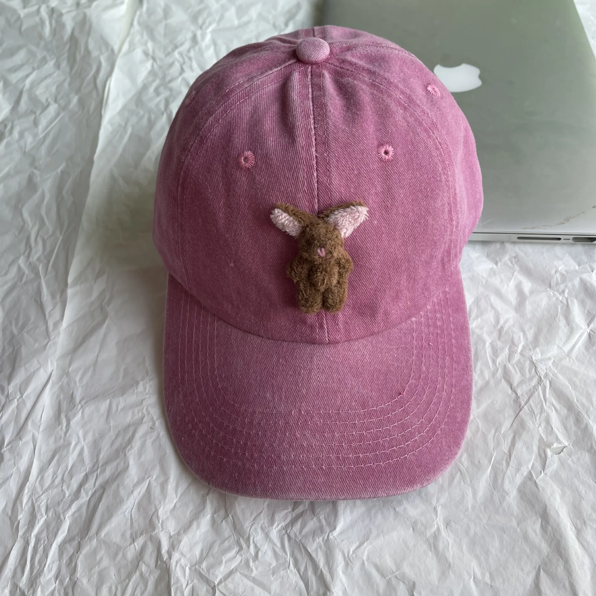 Pink Doll Baseball Hat Women's Big Headed Duck Tongue Hat Soft Top Cute Brown Bear Hat Trendy Face Small