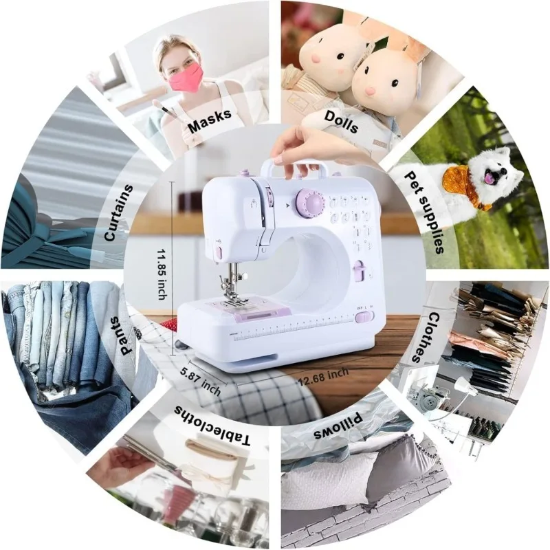 ماكينة خياطة صغيرة محمولة للمبتدئين والأطفال 12 أنماط مدمجة في الغرز 2 سرعة طقم خياطة دواسة القدم مع حافظة 27