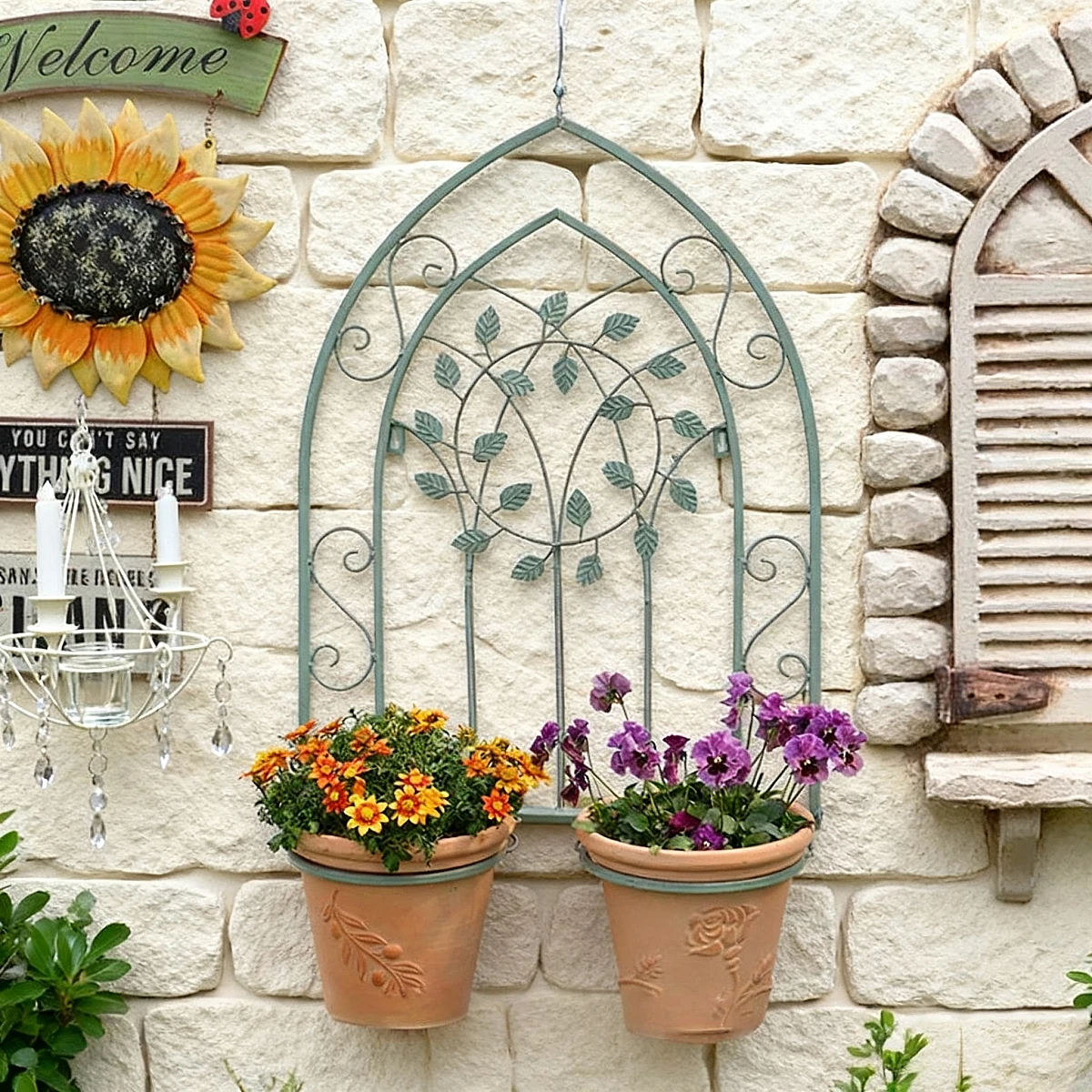 Schmiedeeisernes Vintage-Gartenregal für Topfpflanzen, Wandmontiertes Blumenregal für Balkon und Fensterbank, Grünpflanzen-Eisenregal für Wandmontage