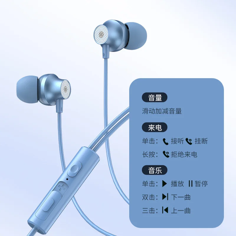 2023 New In-Ear Wired Earphones 3.5mm Round Mouth Type-C Flat Mouth Earphones Metal Heavy Bass Earbuds Blue/Pink/White/Black