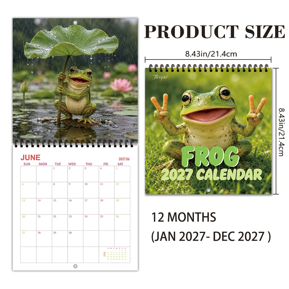 1pc 2027 Wall Calendar,Healing Frog Theme, 12-Month Monthly Planner, Perfect Gift For Back-to-school Season, Christmas, New Year