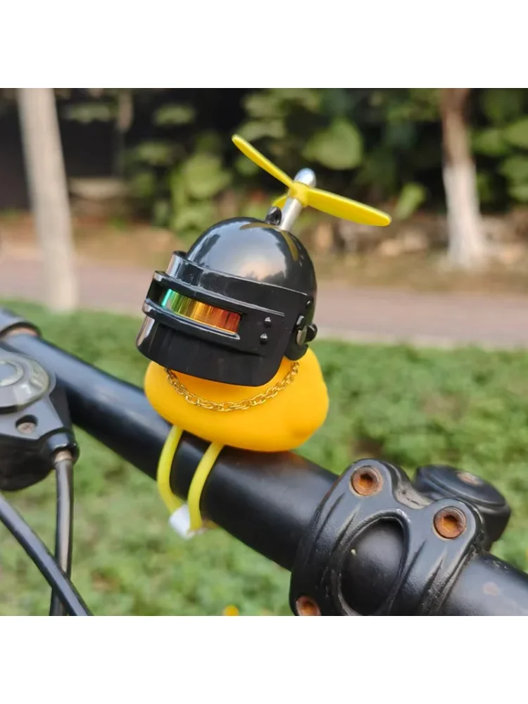 AliExpress Cute Rubber Duck Bicycle Handlebar Bike Decoration with Propellers Glasses Gold Chain Black Yellow Duck Bicycle Horns with Strap