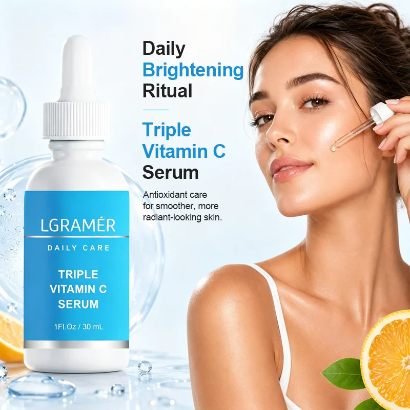 Triple Vitamin C Facial Serum Antioxidant Face Essence Brighten Reduce Dull Skin Fade Spots Hydrating Firming Daily Skin Care