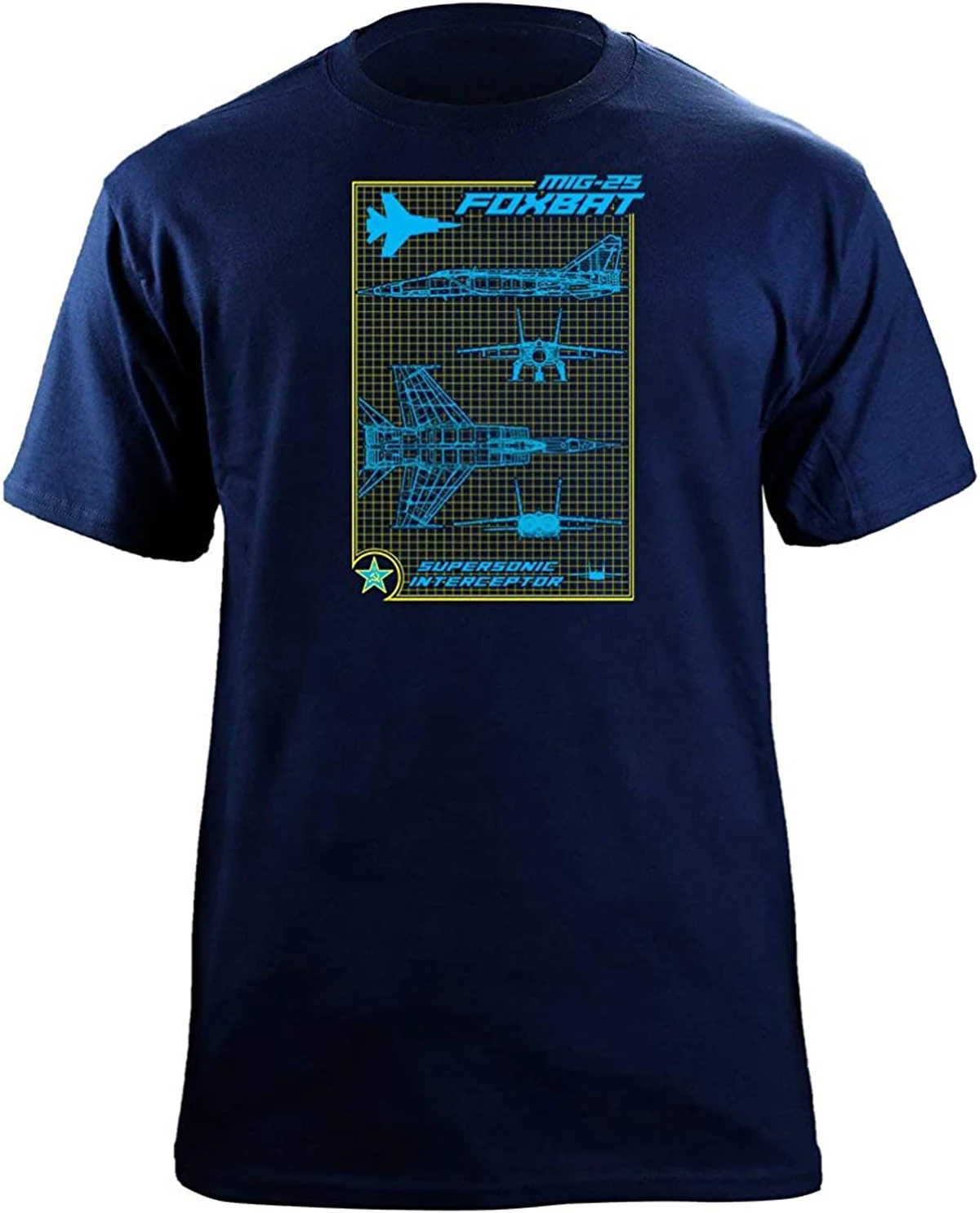MiG-25 Foxbat Interceptor and Reconnaissance Aircraft Blueprint T Shirt. New 100% Cotton Short Sleeve O-Neck Casual T-shirts