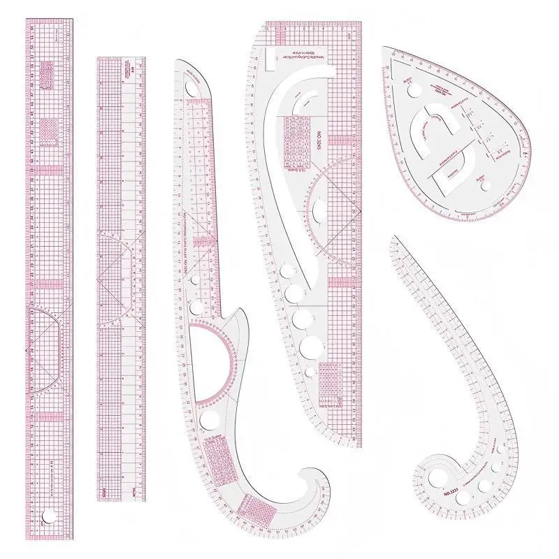 6PCS Sewing Ruler Set French Curve Ruler Flexible Tailoring Template Dressmaking Pattern Drafting DIY Sewing Tool Accessories