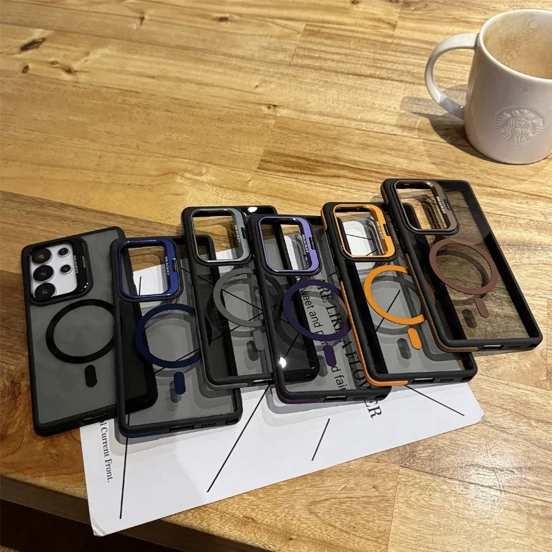 For Magsafe Magnetic Metal Lens Protection Stand Case For  Galaxy Samsung S25 S24 S23  S22 Ultra Plus FE Shockproof Cover Bumper - náhled 2