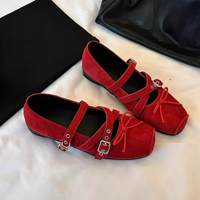 

Туфли Мэри Джейн с завышенной внутренней частью и квадратным носком, с бантом и пряжкой на ремне, женские весенние новые балетки на мягкой подошве