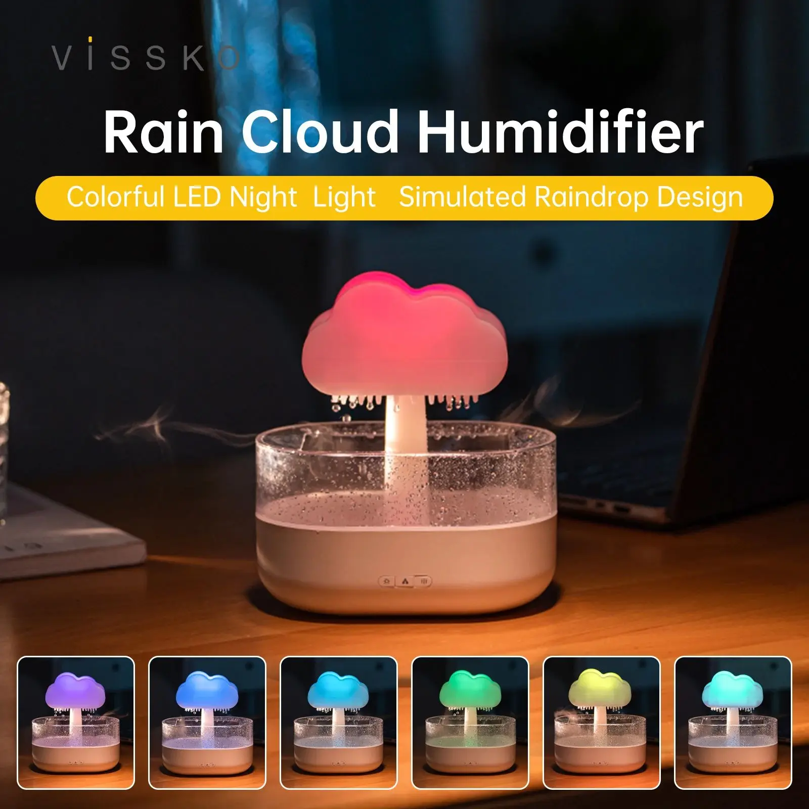 VISSKO Rain Clouds Aroma Diffuser Zen Raindrops Air Humidifier Essential Oil Diffuser USB Desktop Ultrasonic Sprayer  For Home