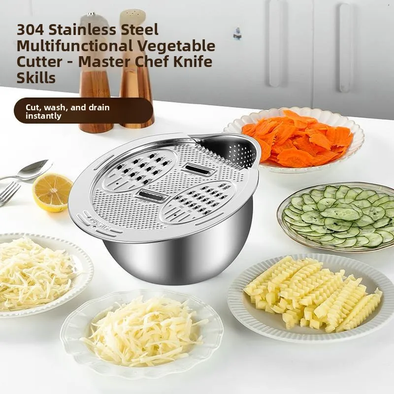 Kitchen 304 Multi-Function Vegetable Fruit Basket Drain Waing Vegetable Basket Home Use Rice Waing Sieve Rice Basin Tool