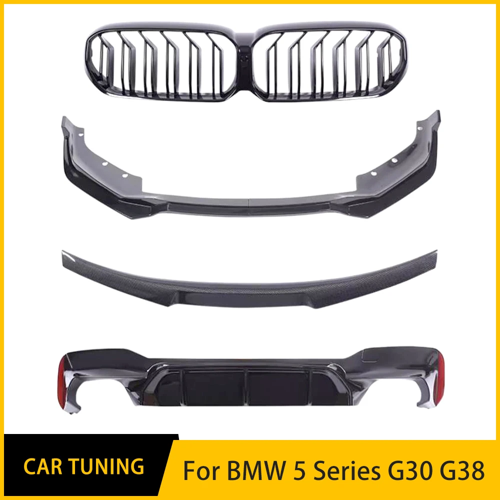 For BMW 5 Series G30 G38 Car Accessories 2021-2023 High Quality Carbon Black Front Behind Bumper Lip Grille Spoiler Modificatio