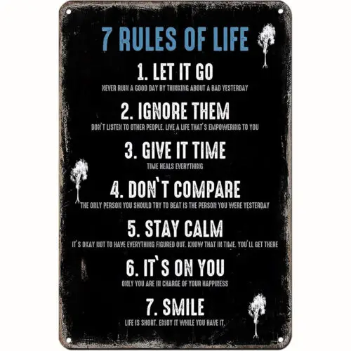 7 Rules Of Life Tin Sign Wall Art For Men Read Inspirational Sign For Boys Room sign