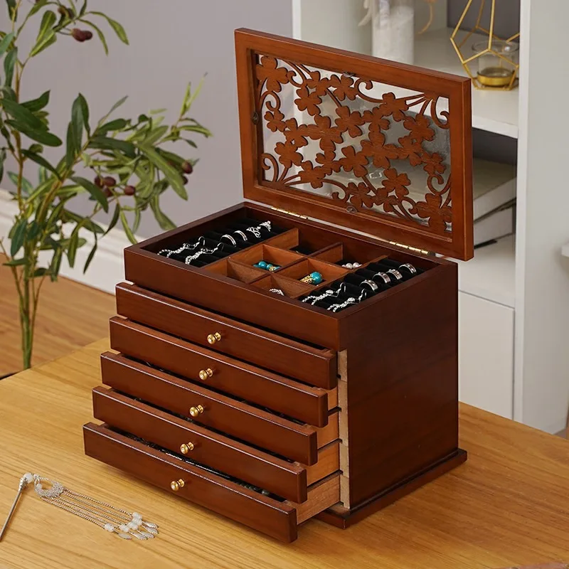 

Wooden Jewellery Boxes Large Earrings Necklace Drawer Boxes Bracelet Ring Jewellery Storage Case Valentine Day Gift for Women