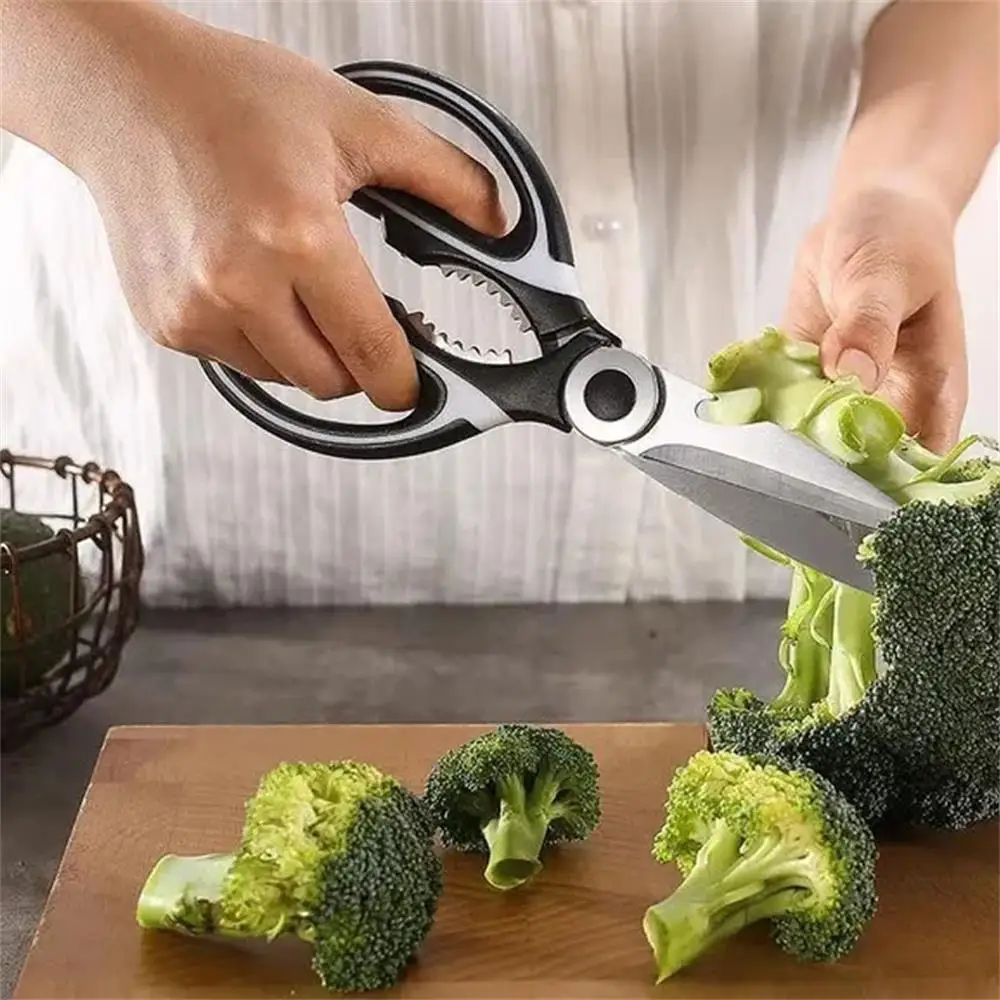 Stainless Steel Kitchen Scissors Multifunctional Household Chicken Bone Scissors With Lid Can Be Opened To Clip Walnuts