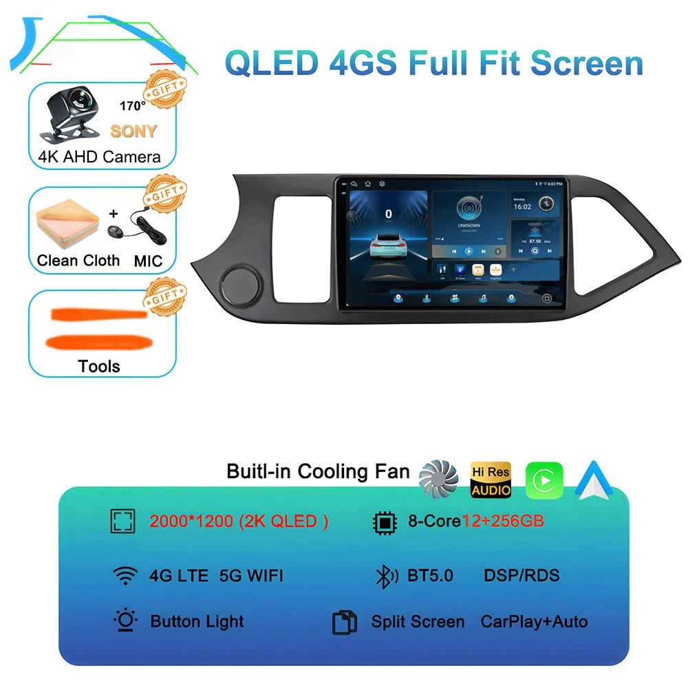 Android 16 Carplay Auto Voor KIA PICANTO Morning 2011 2012 2013 2014 2015 2016 Multimedia Auto Radio Navigatie Speler WIFI + 4G DSP