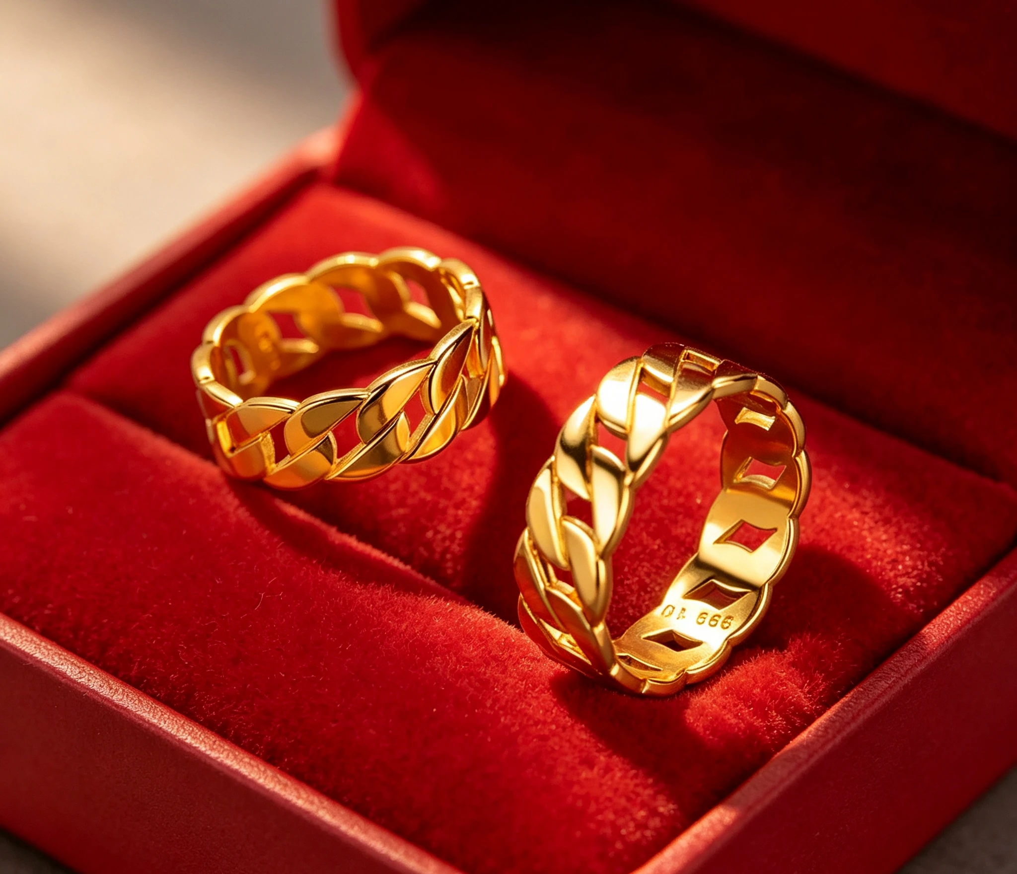 9999 Real Gold  Hot Sale Cuban Chain Ring, Fashion ins Simple Gold Cold Wind Chain Ring  Gift for girlfriend