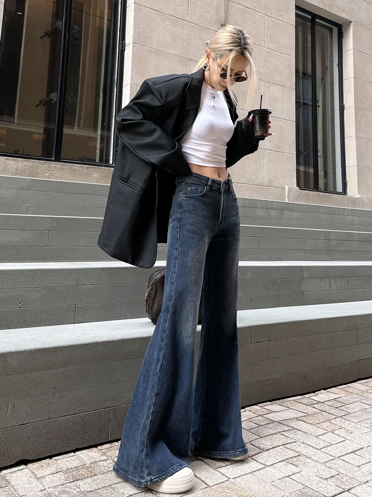 

Джинсы-колокольчики с высокой талией, женские осенне-зимние широкие брюки с высокой талией, утягивающие джинсы длиной до пола, джинсовые с талией