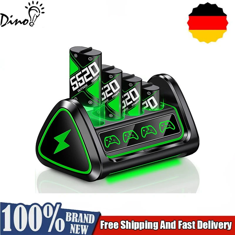 DinoFire 4 batterie da 5520 mWh Batterie per controller Xbox One con stazione di ricarica per Xbox One/One S | X/Elite