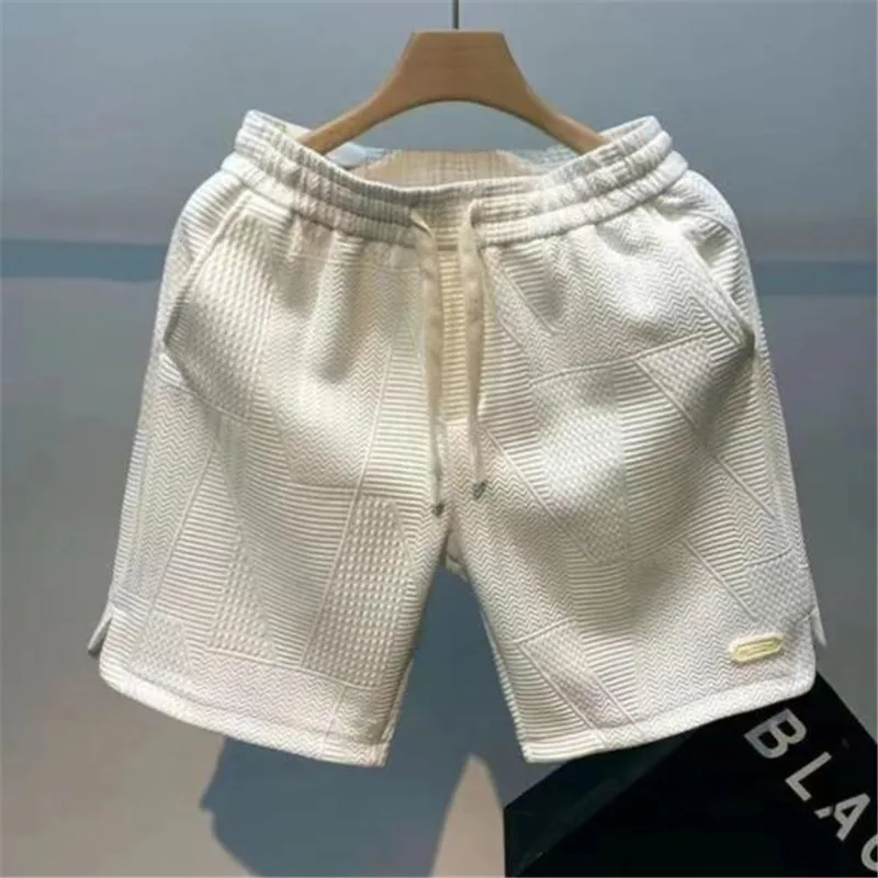 Summer Running Shorts for Men Casual Jogging Sport Short Pants Wave Pattern Solid Color Drawstring Loose Dry Gym Sports Shorts