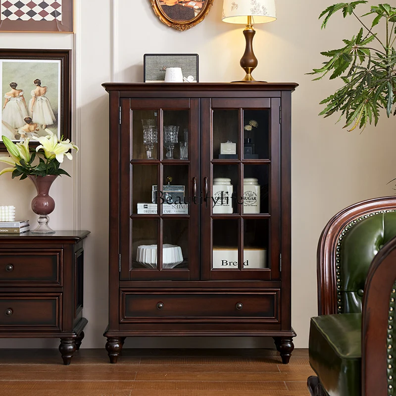 

*American rural solid wood wine cabinet, simple and beautiful style simple small wine cabinet