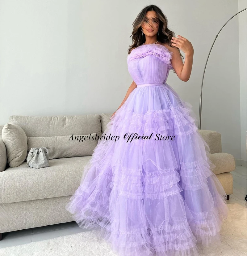 Personalizado a linha em camadas tule vestidos de noite arábia saudita vestidos de fiesta elegantes para mujer 2023 dubai vestidos de festa