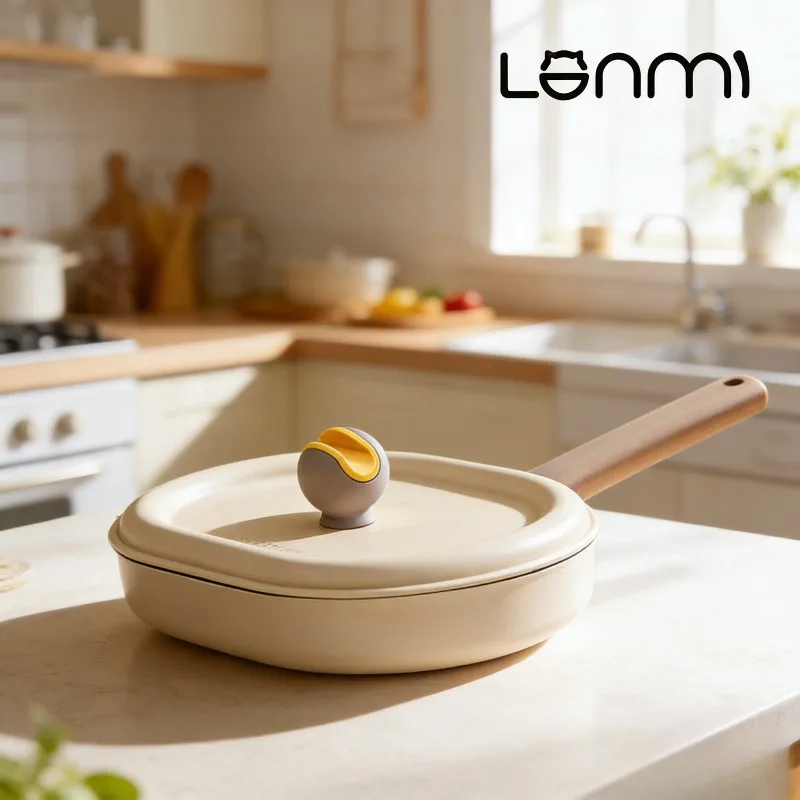 

Кастрюля LANMI 24/28 см с длинной ручкой и крышкой в форме колокола, антипригарная сковорода из магнезита, универсальная для всех типов плит
