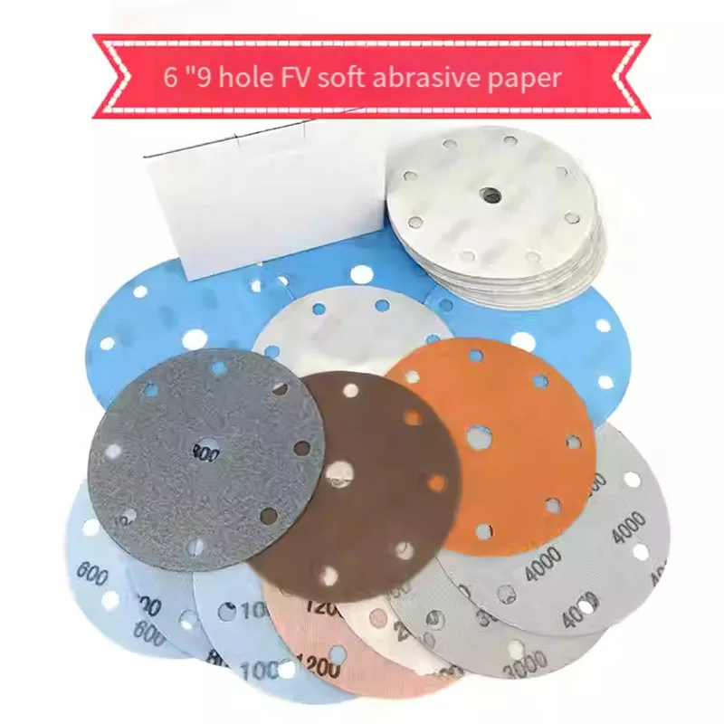 

6 Inch 9-Hole FV Superfine Sanding Disc Soft Waterproof Sandpaper 600 to 4000 Grit for Wet or Dry Automotive Paint Sanding