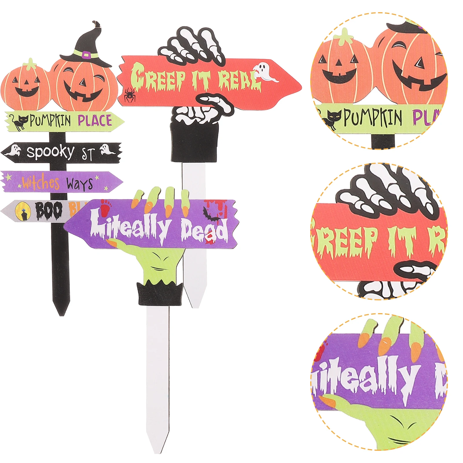 

3pcs Halloween Garden Sign Stakes Outdoor Yard Decor Lawn Entrance Party Decoration Horror Theme Wood Material Easy Insert
