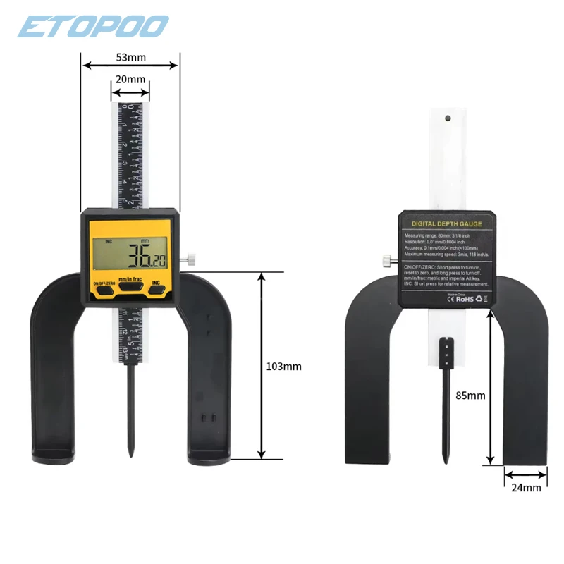 0-80mm 3 Keys Measuring Tool Digital Caliper Mini Digital Height Gauge Depth Guage for Router Table Depth Gauge