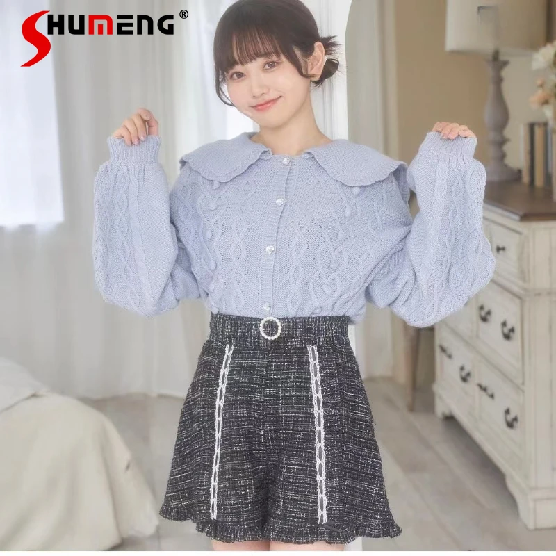 

Japanese Style Autumn 2023 Sailor Collar Single Row Heart Buckle Soft Knitted Cardigan Three Colors Available Women's Clothing